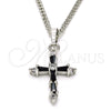 Collares con Dije 04.284.0009.6.22 Rodio Laminado, Diseño de Cruz, con Zirconia Cubica Negro y Blanca, Pulido, Rodinado (Grosor 02 MM, 22 Pulgadas de Largo)