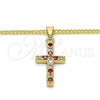Collares con Dije 04.284.0007.1.22 Oro Laminado, Diseño de Cruz, con Granate and Blanca Zirconia Cubica, Pulido, Tono Dorado (02 MM Thickness, 22 Inches Length)