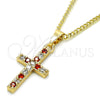 Collares con Dije 04.284.0007.1.22 Oro Laminado, Diseño de Cruz, con Granate and Blanca Zirconia Cubica, Pulido, Tono Dorado (02 MM Thickness, 22 Inches Length)