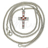 Collares con Dije 04.284.0007.5.22 Rodio Laminado, Diseño de Cruz, con Granate and Blanca Zirconia Cubica, Pulido, Rodinado (02 MM Thickness, 22 Inches Length)