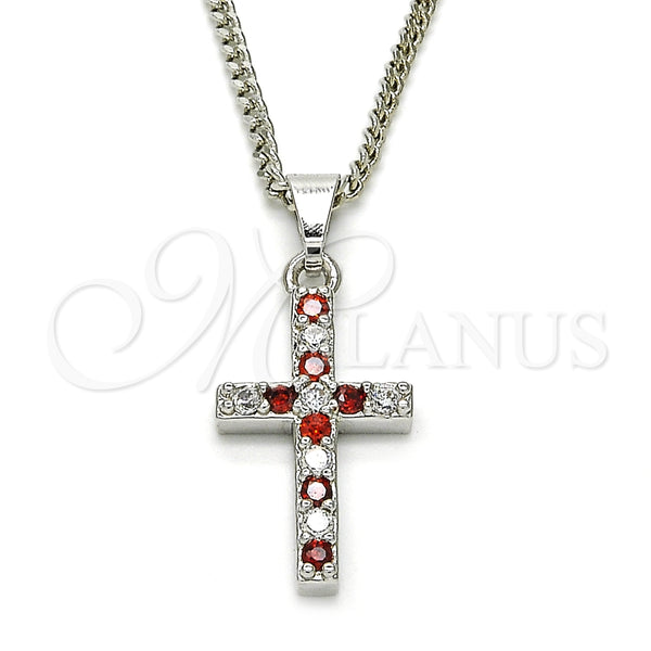 Collares con Dije 04.284.0007.5.22 Rodio Laminado, Diseño de Cruz, con Zirconia Cubica Granate y Blanca, Pulido, Rodinado (Grosor 02 MM, 22 Pulgadas de Largo)