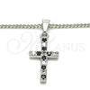 Collares con Dije 04.284.0007.6.22 Rodio Laminado, Diseño de Cruz, con Negro and Blanca Zirconia Cubica, Pulido, Rodinado (02 MM Thickness, 22 Inches Length)