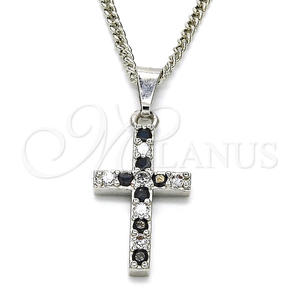 Collares con Dije 04.284.0007.6.22 Rodio Laminado, Diseño de Cruz, con Zirconia Cubica Negro y Blanca, Pulido, Rodinado (Grosor 02 MM, 22 Pulgadas de Largo)