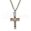 Collares con Dije 04.284.0007.7.22 Rodio Laminado, Diseño de Cruz, con Multicolor Zirconia Cubica, Pulido, Rodinado (02 MM Thickness, 22 Inches Length)