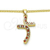 Collares con Dije 04.284.0014.1.22 Oro Laminado, con Granate and Blanca Zirconia Cubica, Pulido, Tono Dorado (02 MM Thickness, 22 Inches Length)