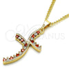 Collares con Dije 04.284.0014.1.22 Oro Laminado, con Granate and Blanca Zirconia Cubica, Pulido, Tono Dorado (02 MM Thickness, 22 Inches Length)