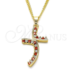 Collares con Dije 04.284.0014.1.22 Oro Laminado, con Granate and Blanca Zirconia Cubica, Pulido, Tono Dorado (02 MM Thickness, 22 Inches Length)