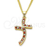 Collares con Dije 04.284.0014.1.22 Oro Laminado, con Granate and Blanca Zirconia Cubica, Pulido, Tono Dorado (02 MM Thickness, 22 Inches Length)