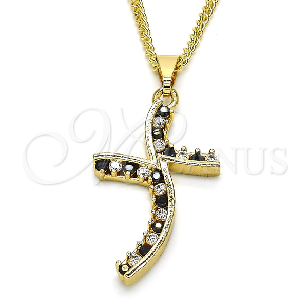Collares con Dije 04.284.0014.2.22 Oro Laminado, con Negro and Blanca Zirconia Cubica, Pulido, Tono Dorado (02 MM Thickness, 22 Inches Length)