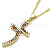 Collares con Dije 04.284.0014.3.22 Oro Laminado, con Multicolor Zirconia Cubica, Pulido, Tono Dorado (02 MM Thickness, 22 Inches Length)