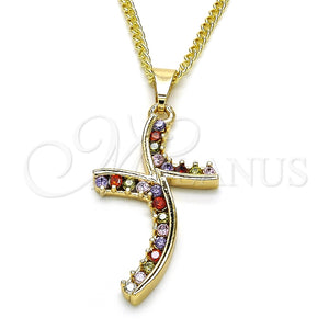 Collares con Dije 04.284.0014.3.22 Oro Laminado, con Multicolor Zirconia Cubica, Pulido, Tono Dorado (02 MM Thickness, 22 Inches Length)