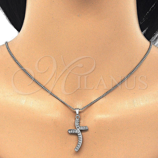 Collares con Dije 04.284.0014.4.22 Rodio Laminado, con Zirconia Cubica Blanca, Pulido, Rodinado (Grosor 02 MM, 22 Pulgadas de Largo)