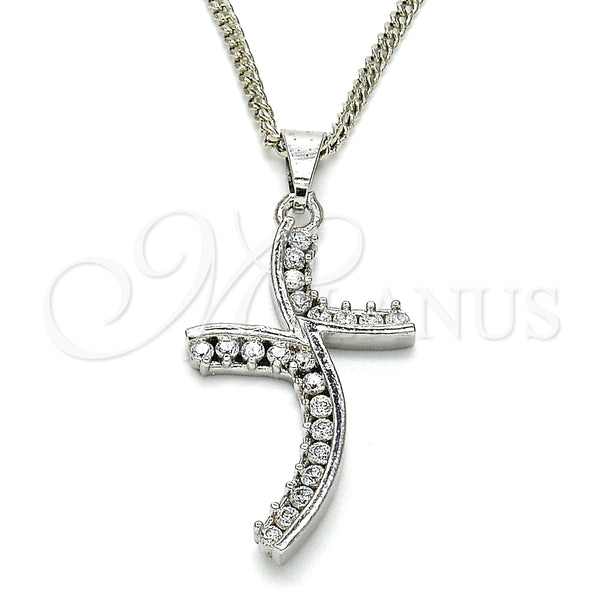 Collares con Dije 04.284.0014.4.22 Rodio Laminado, con Zirconia Cubica Blanca, Pulido, Rodinado (Grosor 02 MM, 22 Pulgadas de Largo)