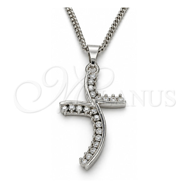 Collares con Dije 04.284.0014.4.22 Rodio Laminado, con Zirconia Cubica Blanca, Pulido, Rodinado (Grosor 02 MM, 22 Pulgadas de Largo)
