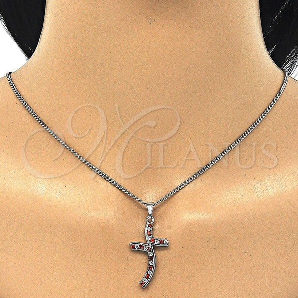 Collares con Dije 04.284.0014.5.22 Rodio Laminado, con Zirconia Cubica Granate y Blanca, Pulido, Rodinado (Grosor 02 MM, 22 Pulgadas de Largo)