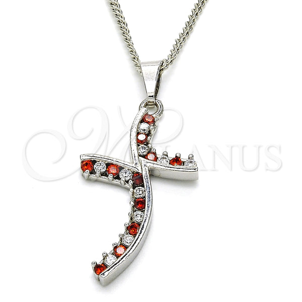 Collares con Dije 04.284.0014.5.22 Rodio Laminado, con Zirconia Cubica Granate y Blanca, Pulido, Rodinado (Grosor 02 MM, 22 Pulgadas de Largo)