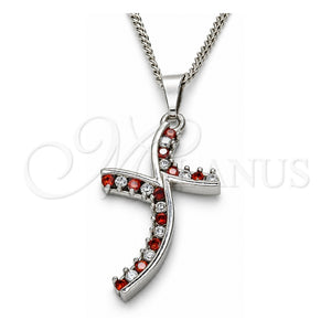 Collares con Dije 04.284.0014.5.22 Rodio Laminado, con Zirconia Cubica Granate y Blanca, Pulido, Rodinado (Grosor 02 MM, 22 Pulgadas de Largo)