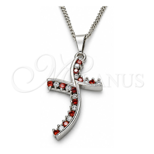 Collares con Dije 04.284.0014.5.22 Rodio Laminado, con Zirconia Cubica Granate y Blanca, Pulido, Rodinado (Grosor 02 MM, 22 Pulgadas de Largo)