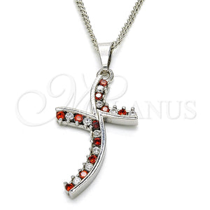 Collares con Dije 04.284.0014.5.22 Rodio Laminado, con Zirconia Cubica Granate y Blanca, Pulido, Rodinado (Grosor 02 MM, 22 Pulgadas de Largo)
