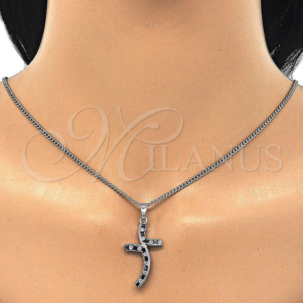 Collares con Dije 04.284.0014.6.22 Rodio Laminado, con Zirconia Cubica Negro y Blanca, Pulido, Rodinado (Grosor 02 MM, 22 Pulgadas de Largo)