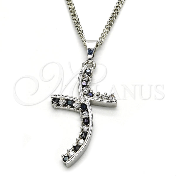 Collares con Dije 04.284.0014.6.22 Rodio Laminado, con Zirconia Cubica Negro y Blanca, Pulido, Rodinado (Grosor 02 MM, 22 Pulgadas de Largo)