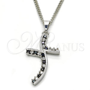 Collares con Dije 04.284.0014.6.22 Rodio Laminado, con Zirconia Cubica Negro y Blanca, Pulido, Rodinado (Grosor 02 MM, 22 Pulgadas de Largo)