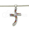 Collares con Dije 04.284.0014.7.22 Rodio Laminado, con Zirconia Cubica Multicolor, Pulido, Rodinado (Grosor 02 MM, 22 Pulgadas de Largo)