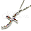 Collares con Dije 04.284.0014.7.22 Rodio Laminado, con Zirconia Cubica Multicolor, Pulido, Rodinado (Grosor 02 MM, 22 Pulgadas de Largo)