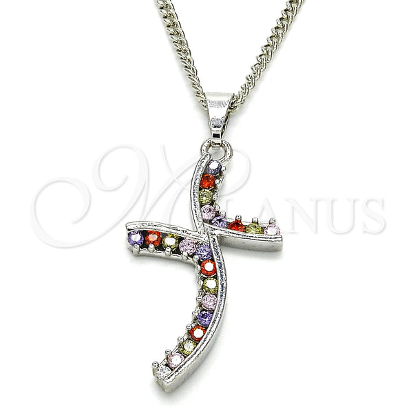 Collares con Dije 04.284.0014.7.22 Rodio Laminado, con Zirconia Cubica Multicolor, Pulido, Rodinado (Grosor 02 MM, 22 Pulgadas de Largo)