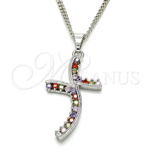 Collares con Dije 04.284.0014.7.22 Rodio Laminado, con Zirconia Cubica Multicolor, Pulido, Rodinado (Grosor 02 MM, 22 Pulgadas de Largo)