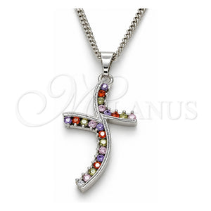 Collares con Dije 04.284.0014.7.22 Rodio Laminado, con Zirconia Cubica Multicolor, Pulido, Rodinado (Grosor 02 MM, 22 Pulgadas de Largo)
