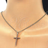 Collares con Dije 04.284.0013.1.22 Oro Laminado, Diseño de Cruz, con Granate and Blanca Zirconia Cubica, Pulido, Tono Dorado (02 MM Thickness, 22 Inches Length)