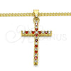 Collares con Dije 04.284.0013.1.22 Oro Laminado, Diseño de Cruz, con Granate and Blanca Zirconia Cubica, Pulido, Tono Dorado (02 MM Thickness, 22 Inches Length)