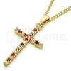 Collares con Dije 04.284.0013.1.22 Oro Laminado, Diseño de Cruz, con Granate and Blanca Zirconia Cubica, Pulido, Tono Dorado (02 MM Thickness, 22 Inches Length)