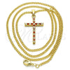 Collares con Dije 04.284.0013.1.22 Oro Laminado, Diseño de Cruz, con Granate and Blanca Zirconia Cubica, Pulido, Tono Dorado (02 MM Thickness, 22 Inches Length)
