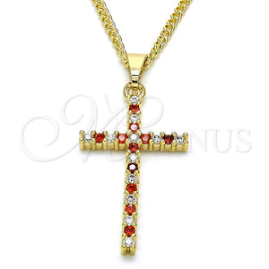 Collares con Dije 04.284.0013.1.22 Oro Laminado, Diseño de Cruz, con Granate and Blanca Zirconia Cubica, Pulido, Tono Dorado (02 MM Thickness, 22 Inches Length)