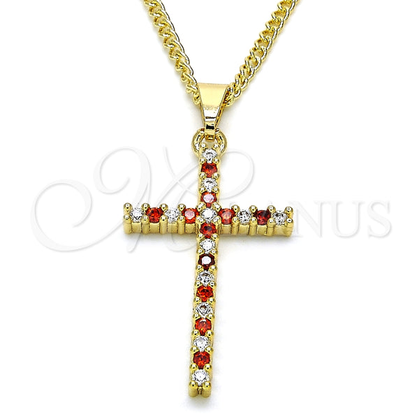 Collares con Dije 04.284.0013.1.22 Oro Laminado, Diseño de Cruz, con Granate and Blanca Zirconia Cubica, Pulido, Tono Dorado (02 MM Thickness, 22 Inches Length)