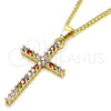 Collares con Dije 04.284.0013.3.20 Oro Laminado, Diseño de Cruz, con Multicolor Zirconia Cubica, Pulido, Tono Dorado (02 MM Thickness, 20 Inches Length)