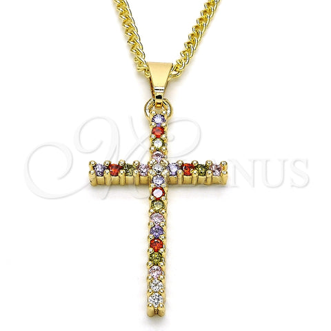 Collares con Dije 04.284.0013.3.20 Oro Laminado, Diseño de Cruz, con Multicolor Zirconia Cubica, Pulido, Tono Dorado (02 MM Thickness, 20 Inches Length)