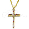 Collares con Dije 04.284.0013.3.20 Oro Laminado, Diseño de Cruz, con Multicolor Zirconia Cubica, Pulido, Tono Dorado (02 MM Thickness, 20 Inches Length)