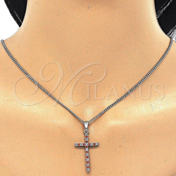 Collares con Dije 04.284.0013.5.22 Rodio Laminado, Diseño de Cruz, con Zirconia Cubica Granate y Blanca, Pulido, Rodinado (Grosor 02 MM, 22 Pulgadas de Largo)