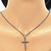 Collares con Dije 04.284.0013.5.22 Rodio Laminado, Diseño de Cruz, con Zirconia Cubica Granate y Blanca, Pulido, Rodinado (Grosor 02 MM, 22 Pulgadas de Largo)