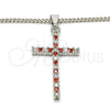 Collares con Dije 04.284.0013.5.22 Rodio Laminado, Diseño de Cruz, con Zirconia Cubica Granate y Blanca, Pulido, Rodinado (Grosor 02 MM, 22 Pulgadas de Largo)