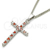 Collares con Dije 04.284.0013.5.22 Rodio Laminado, Diseño de Cruz, con Zirconia Cubica Granate y Blanca, Pulido, Rodinado (Grosor 02 MM, 22 Pulgadas de Largo)