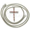 Collares con Dije 04.284.0013.5.22 Rodio Laminado, Diseño de Cruz, con Zirconia Cubica Granate y Blanca, Pulido, Rodinado (Grosor 02 MM, 22 Pulgadas de Largo)