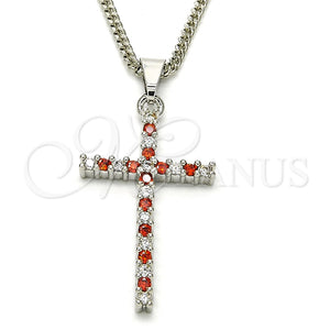 Collares con Dije 04.284.0013.5.22 Rodio Laminado, Diseño de Cruz, con Zirconia Cubica Granate y Blanca, Pulido, Rodinado (Grosor 02 MM, 22 Pulgadas de Largo)