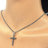 Collares con Dije 04.284.0013.6.22 Rodio Laminado, Diseño de Cruz, con Zirconia Cubica Negro y Cristal Blanca, Pulido, Rodinado (Grosor 02 MM, 22 Pulgadas de Largo)