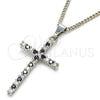Collares con Dije 04.284.0013.6.22 Rodio Laminado, Diseño de Cruz, con Zirconia Cubica Negro y Cristal Blanca, Pulido, Rodinado (Grosor 02 MM, 22 Pulgadas de Largo)