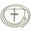 Collares con Dije 04.284.0013.6.22 Rodio Laminado, Diseño de Cruz, con Zirconia Cubica Negro y Cristal Blanca, Pulido, Rodinado (Grosor 02 MM, 22 Pulgadas de Largo)