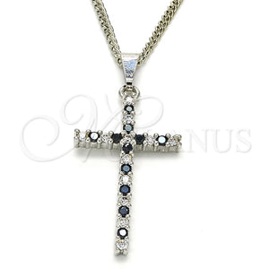 Collares con Dije 04.284.0013.6.22 Rodio Laminado, Diseño de Cruz, con Zirconia Cubica Negro y Cristal Blanca, Pulido, Rodinado (Grosor 02 MM, 22 Pulgadas de Largo)